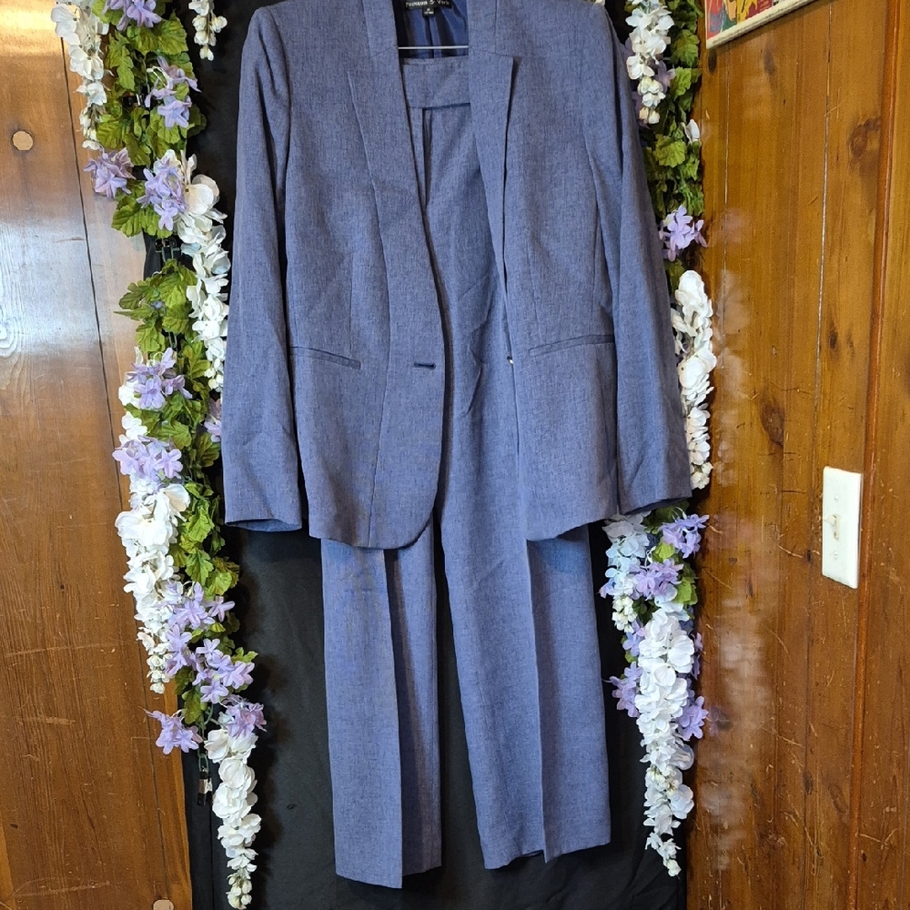 Preston & York Gray-Blue Women's Pantsuit Jacket & Trousers (2 Pc Set)
